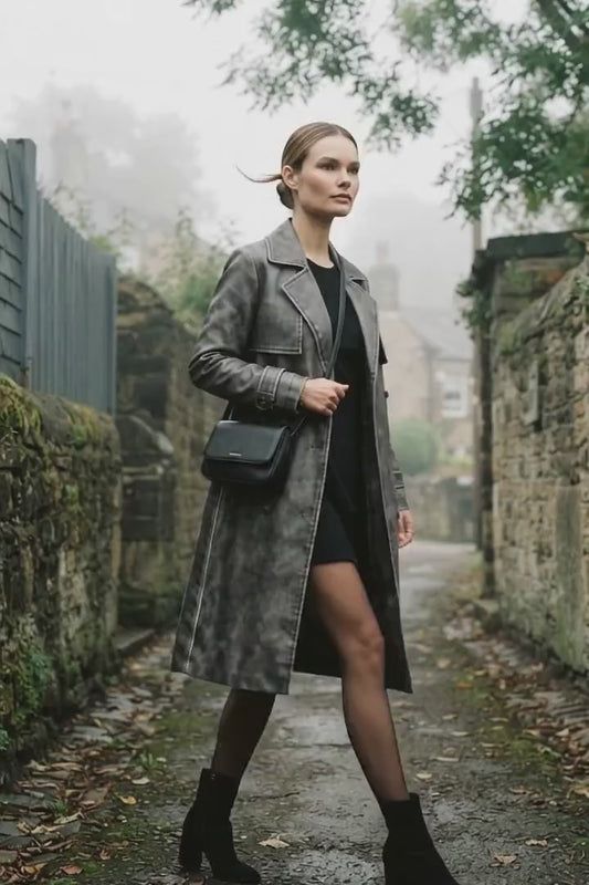 Ashley Faux Leather Maxi Trench Coat - Grey