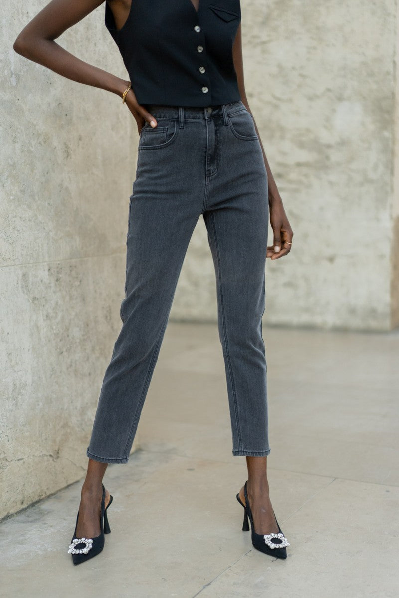 Masie Mom Fit Jeans - Dark Grey