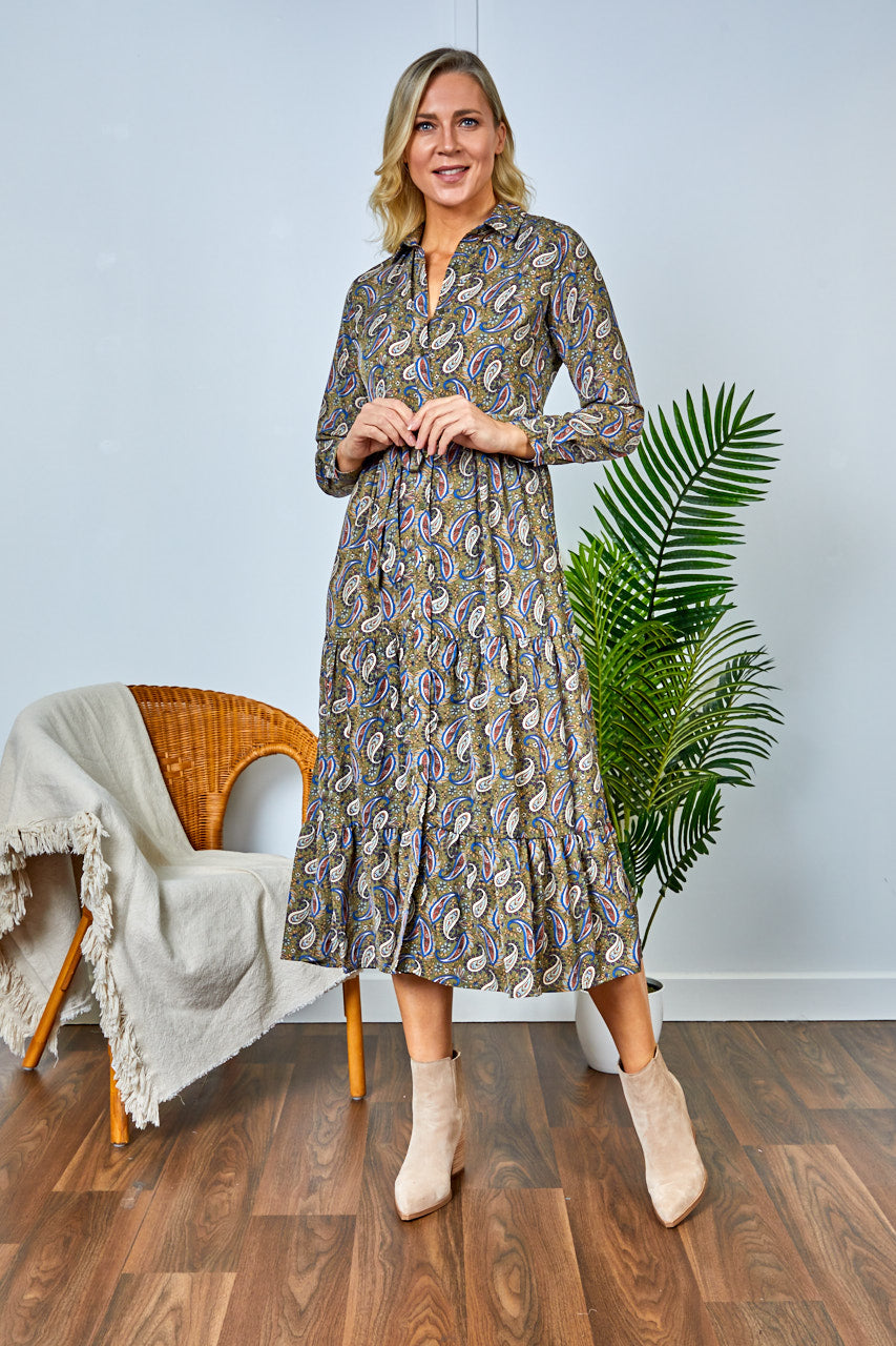 Betsy Printed Maxi Dress - Khaki