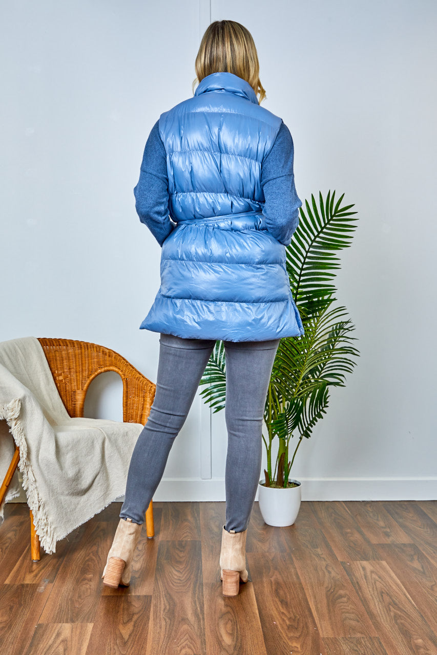 Monna Blue Gilet with Belt and Pockets