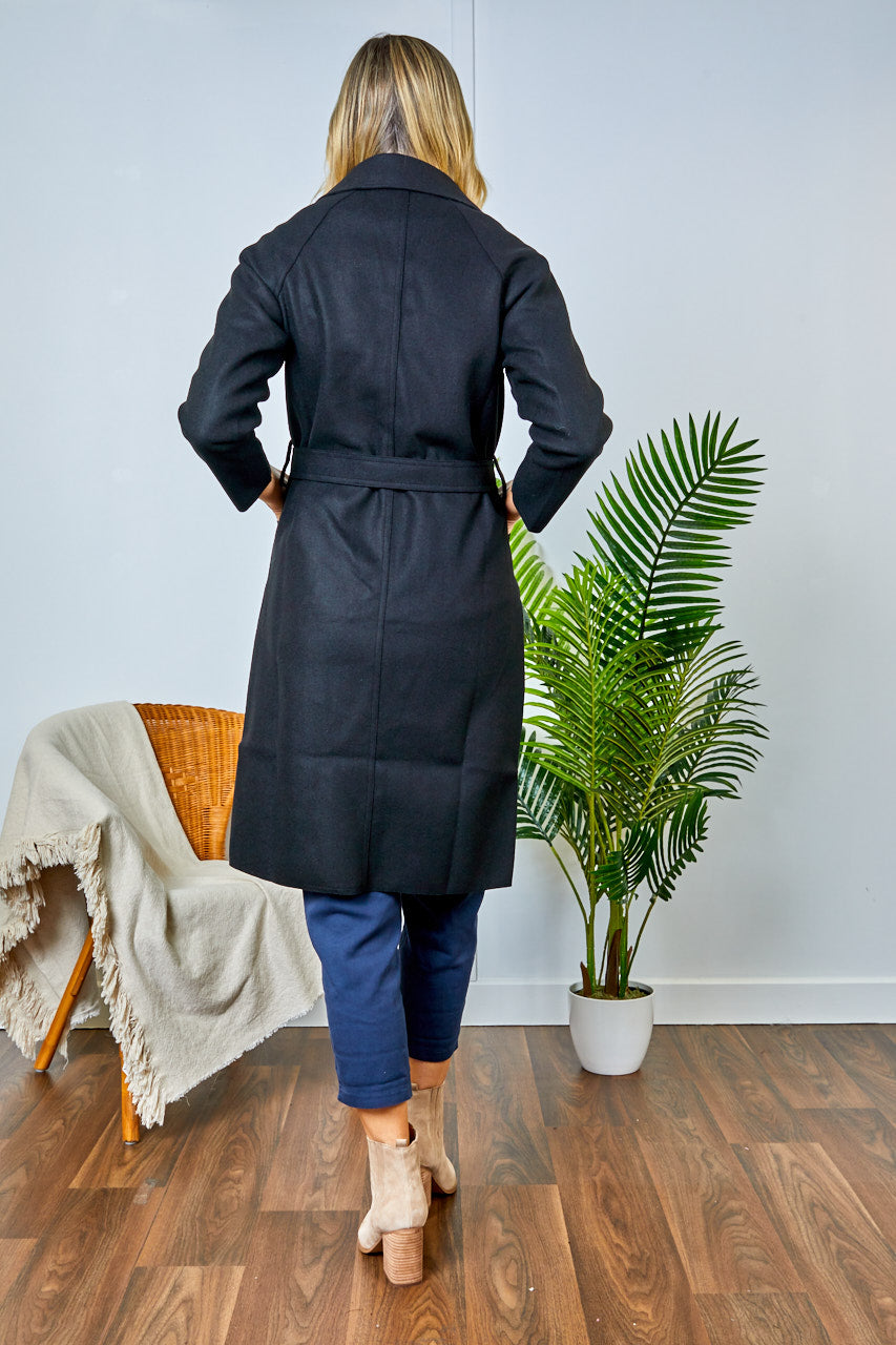 Suzi Black Coat with belt and pockets