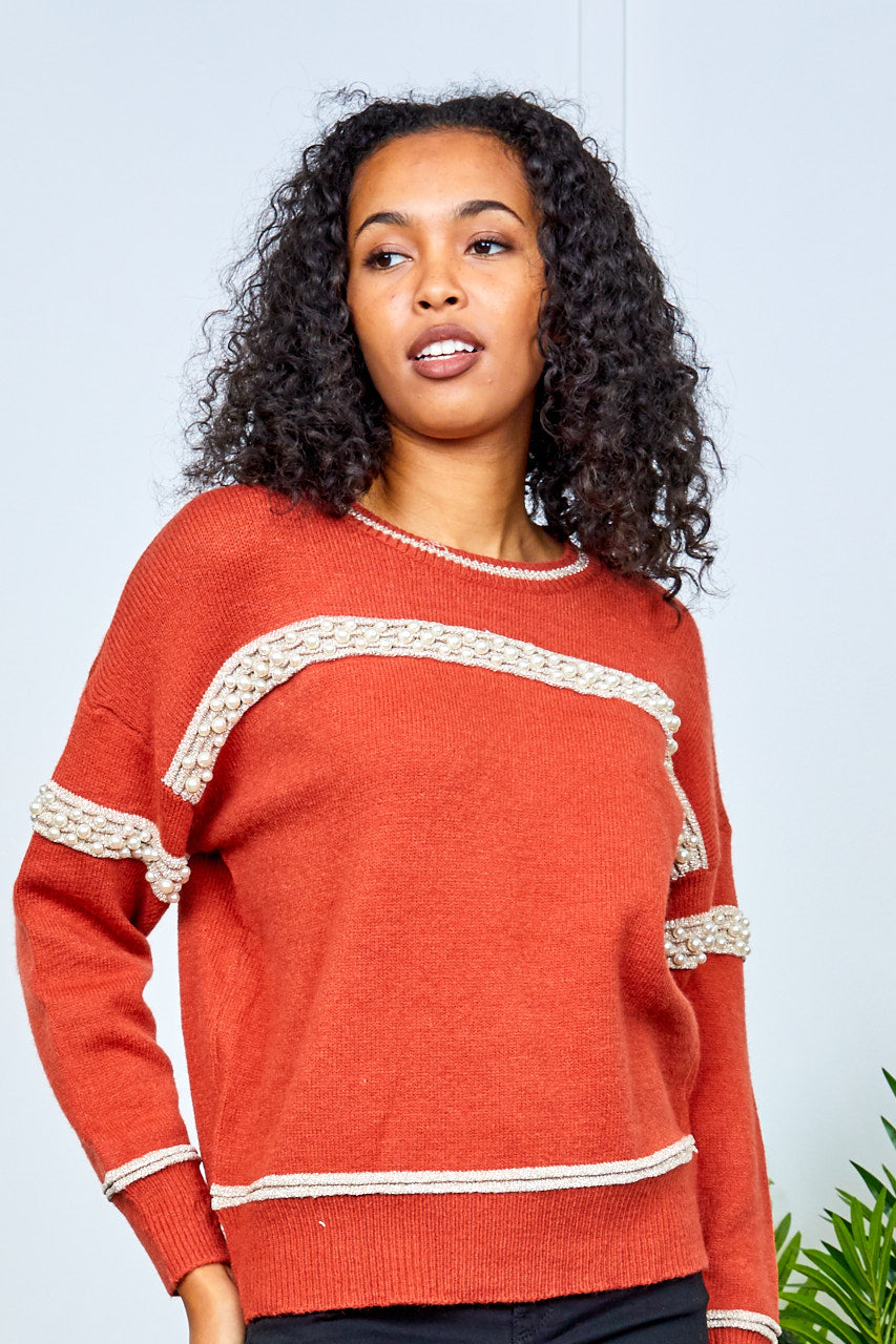 Red Jumper with Pearl Detail
