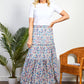 Blue Floral Print Midi Skirt