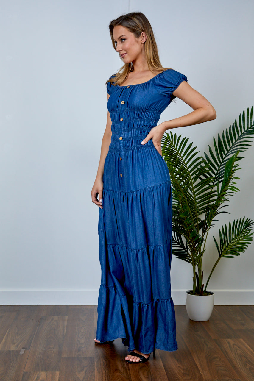 Flounce Sleeve Bardot Bodycon Denim Dress | Denim dress, Fashion, Knitted  bodycon dress