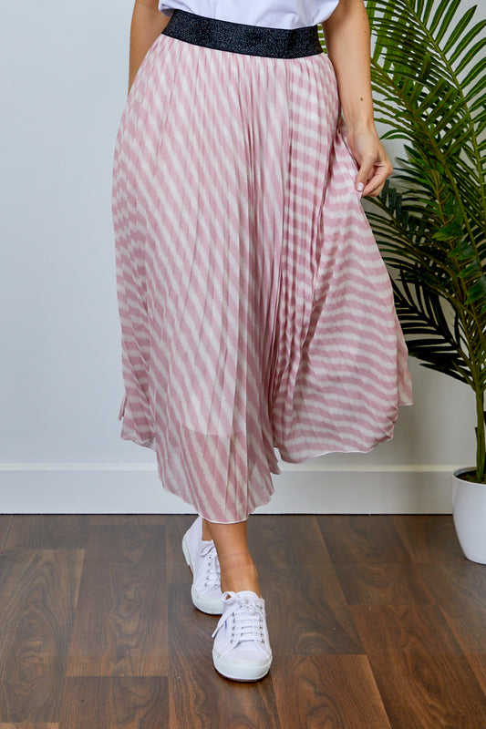 Pink Striped Print Midi Skirt