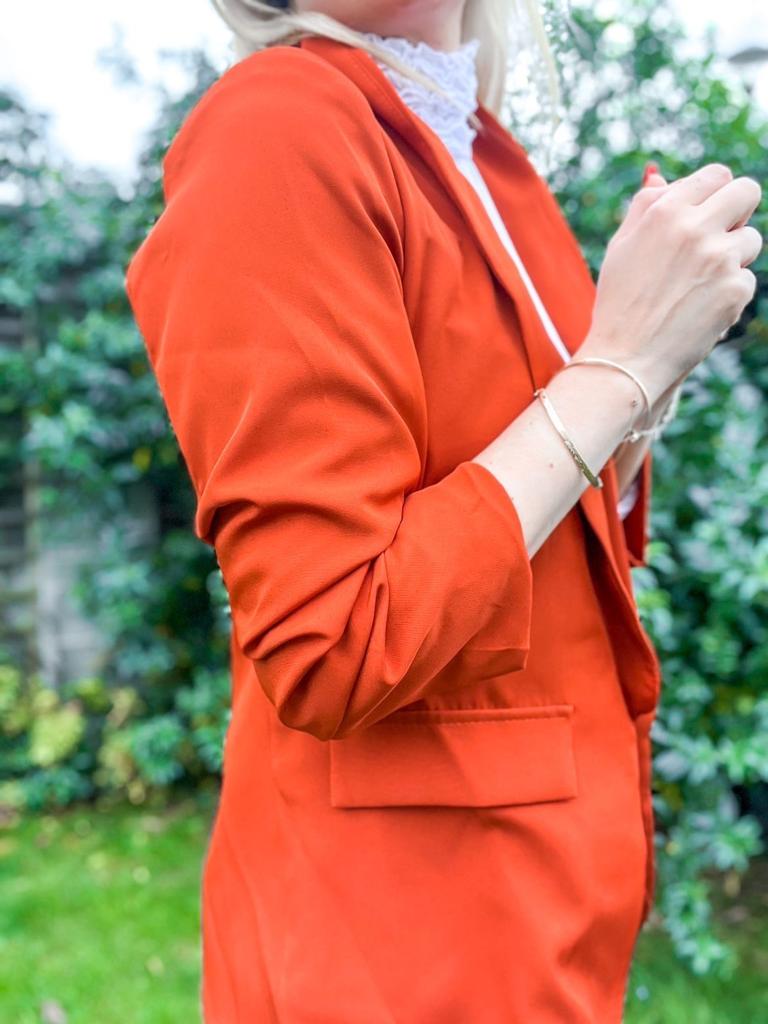 Jane Ruched Sleeve Blazer - Orange