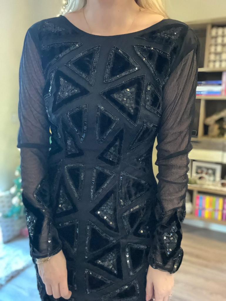 Denise Black Dress with Sequin Pattern