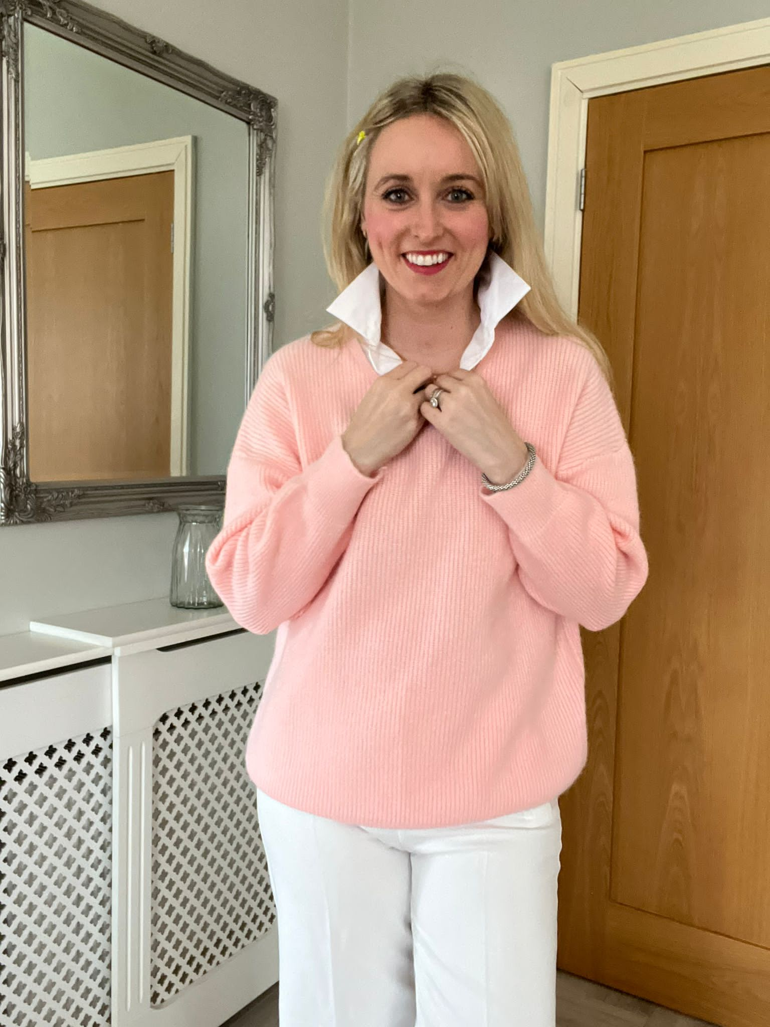 Pink jumper with collar sale