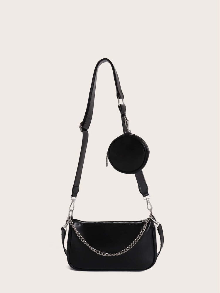 Chain Decor Shoulder Bag with Coin Case